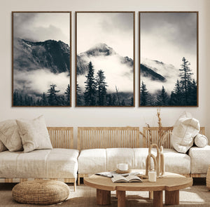 Large Foggy Mountain Forest Wall Art Canvas Print | Misty