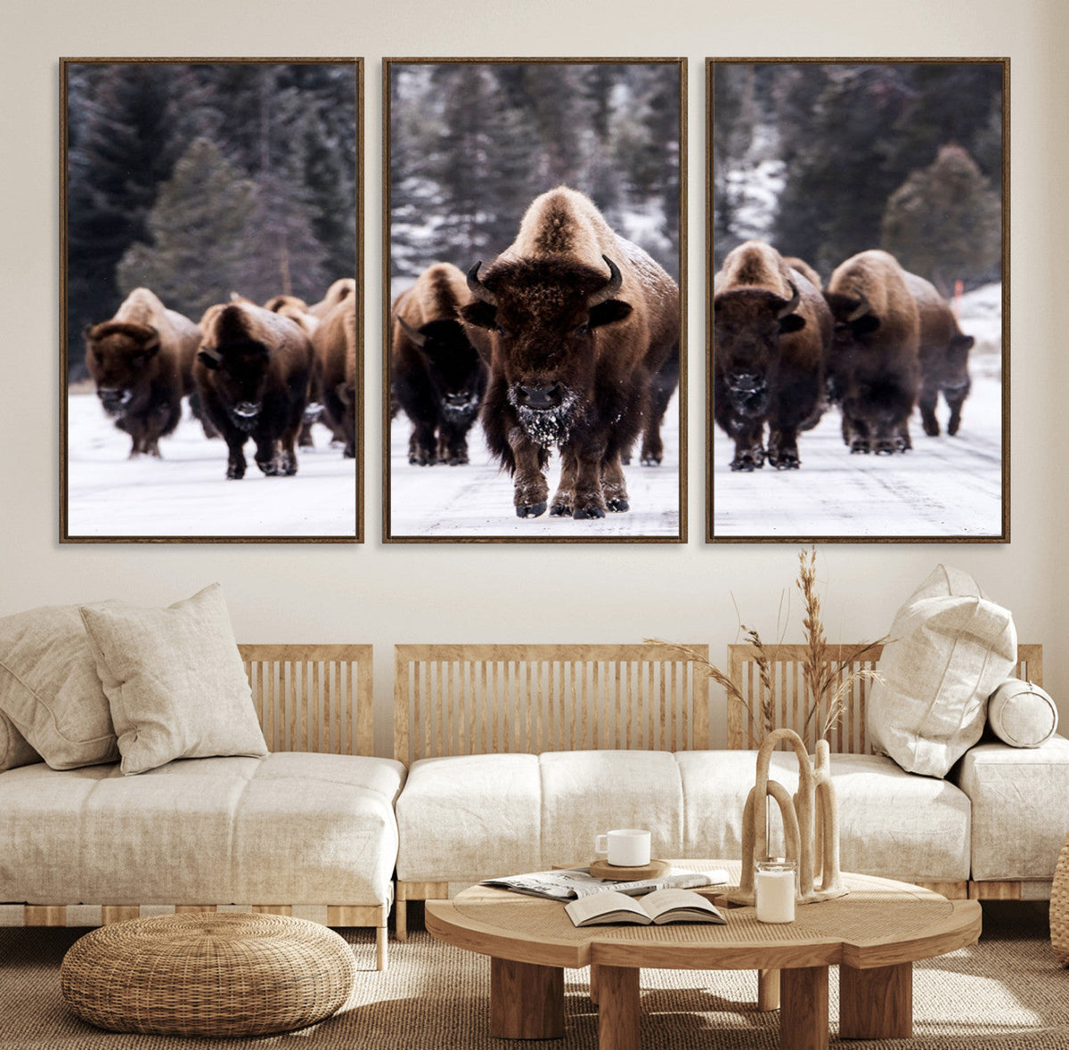 Bison Wall Art Canvas Print- Bison Herd Canvas Wall Art –