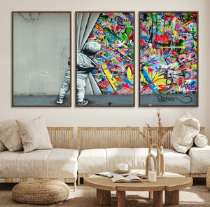 Banksy Colorful Street Graffiti Canvas Wall Art Print,
