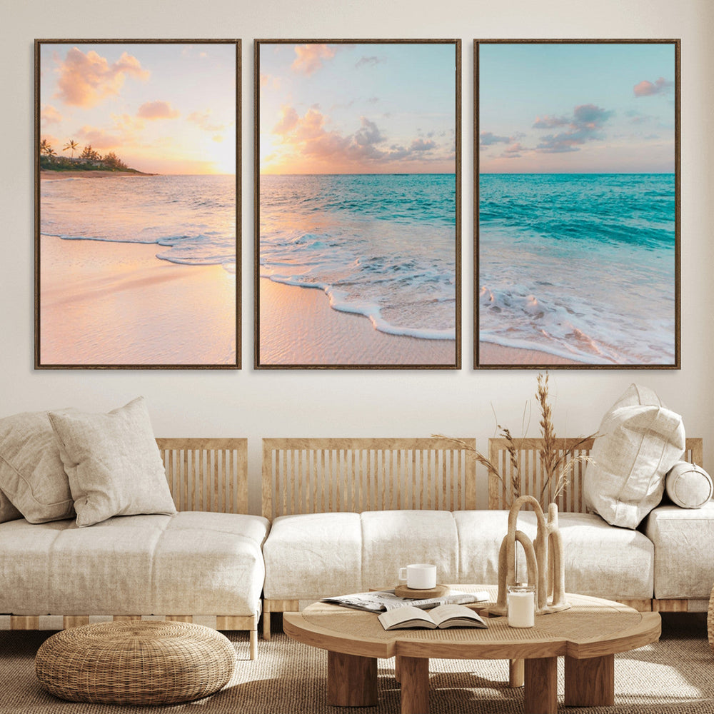 Beach Sunrise Wall Art, Coastal Seascape Canvas Print, Ocean
