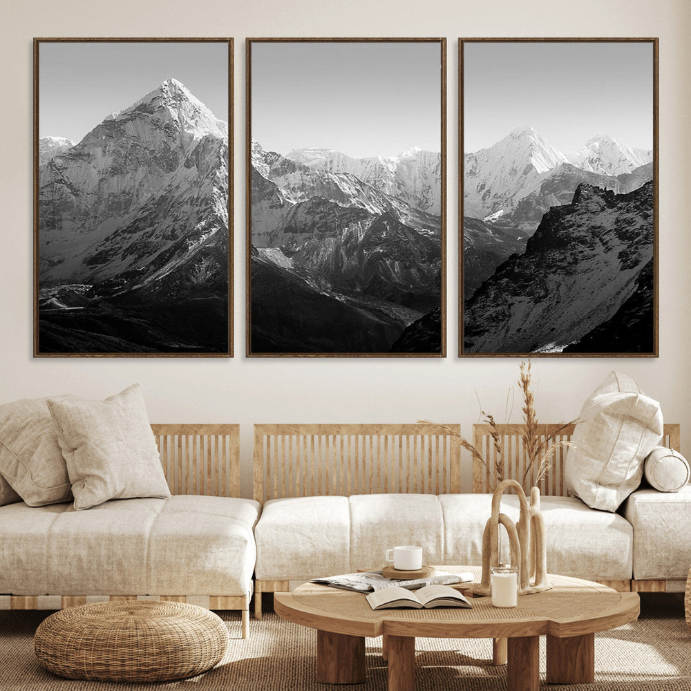 Everest Himalaya Mountain Peaks Black & White Triptych