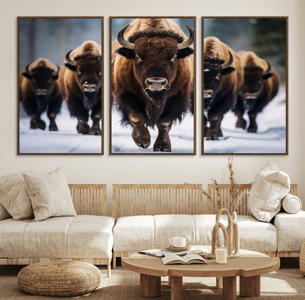 Buffalo Wall Art Canvas Print, American Bison Herd Wall Art
