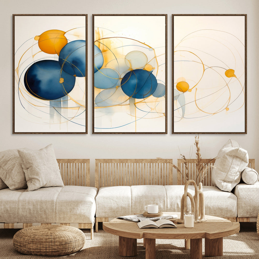 Geometric Blue Orange Abstract Wall Art Canvas, Geometric