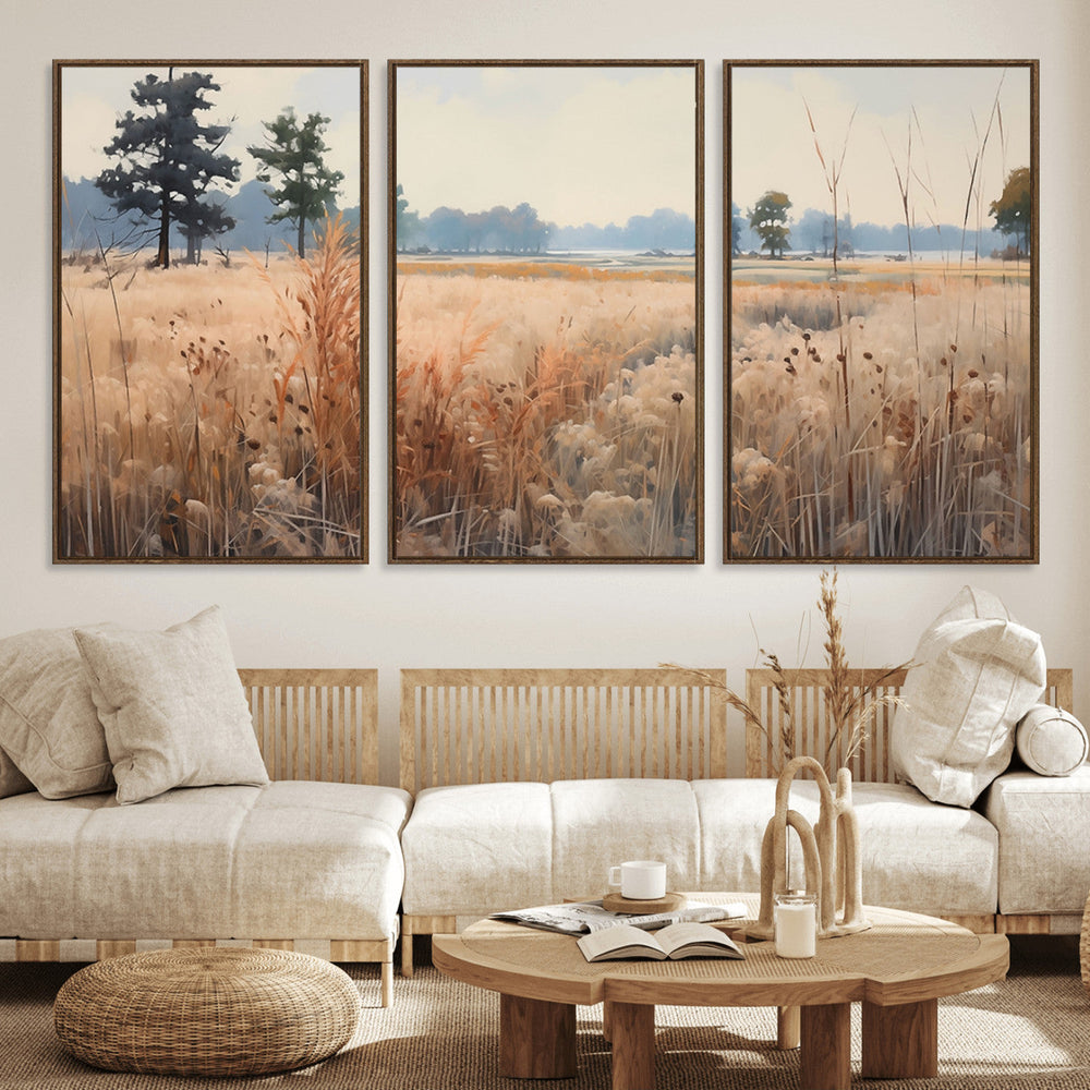 Golden Fields Canvas Wall Art Print – Serene Landscape of