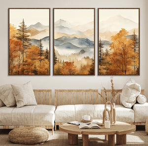 Golden Autumn Forest Wall Art Canvas | Mountain Landscape