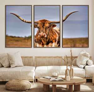 Texas Longhorn Wall Art Print, Framed Longhorn Cow Wall Art