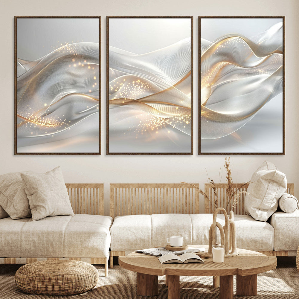 Abstract art Grey and Gold Lines Wall Art