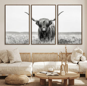 Highland Cow Canvas Wall Art – Majestic Beauty in Black and