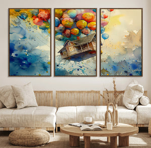 UP-Inspired Floating House with Balloons Canvas Art –