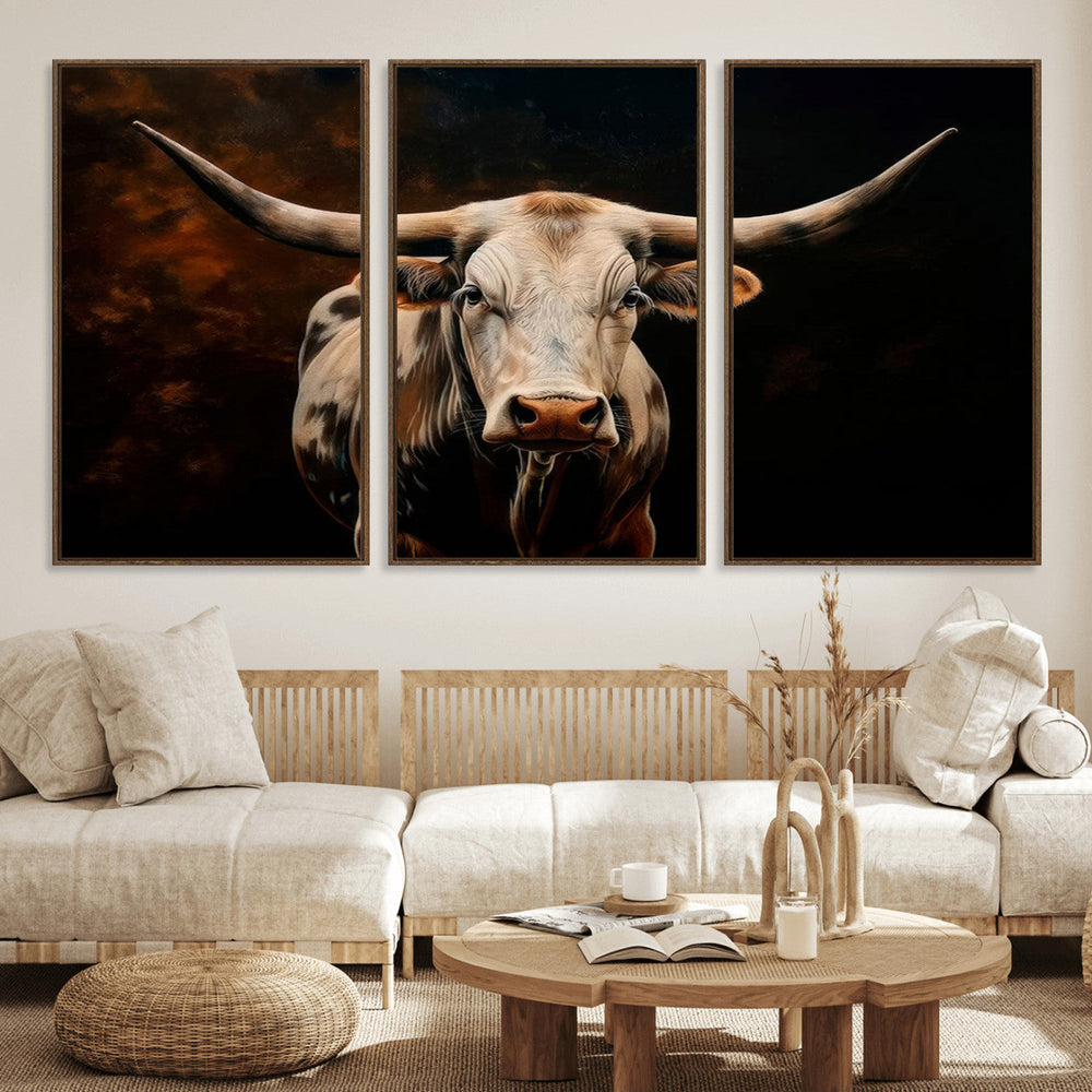 Texas Longhorn Wall Art | 3-Panel Large Texas Longhorn