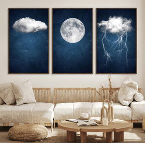 Dark Blue Cloud Art, 3 Piece Indigo Blue Wall Art, Aesthetic
