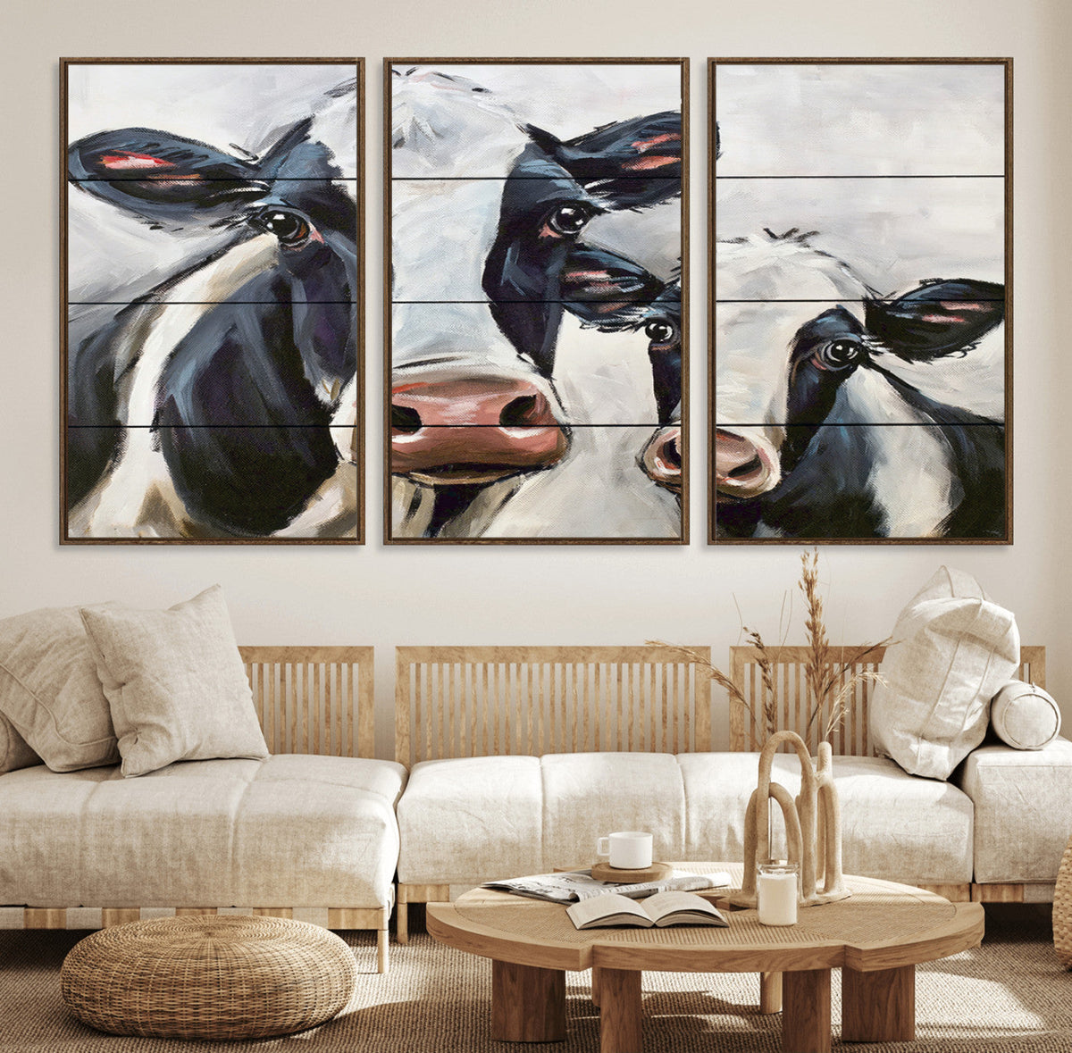 Vintage Baby and Mom Cattle Wall Art Canvas Print