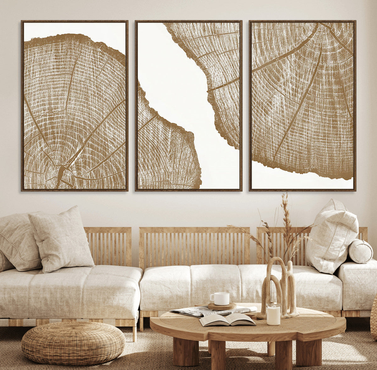 Rustic Brown Tree Ring Wall Art Canvas Print – Framed and