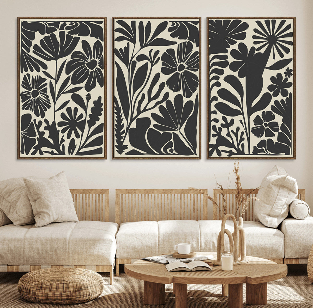 Modern Botanical Wall Art - Floral Black and White Canvas