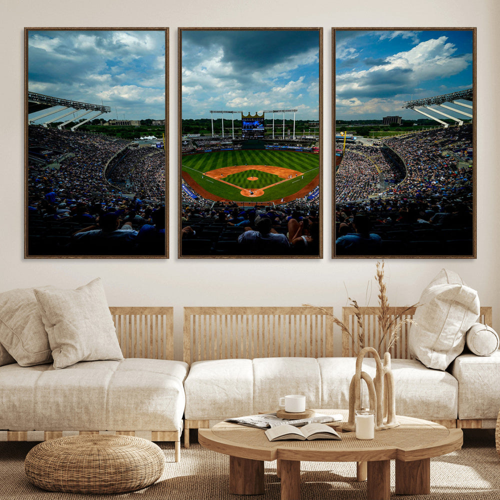 3-Panel Kauffman Stadium Wall Art Print | Large Kansas City