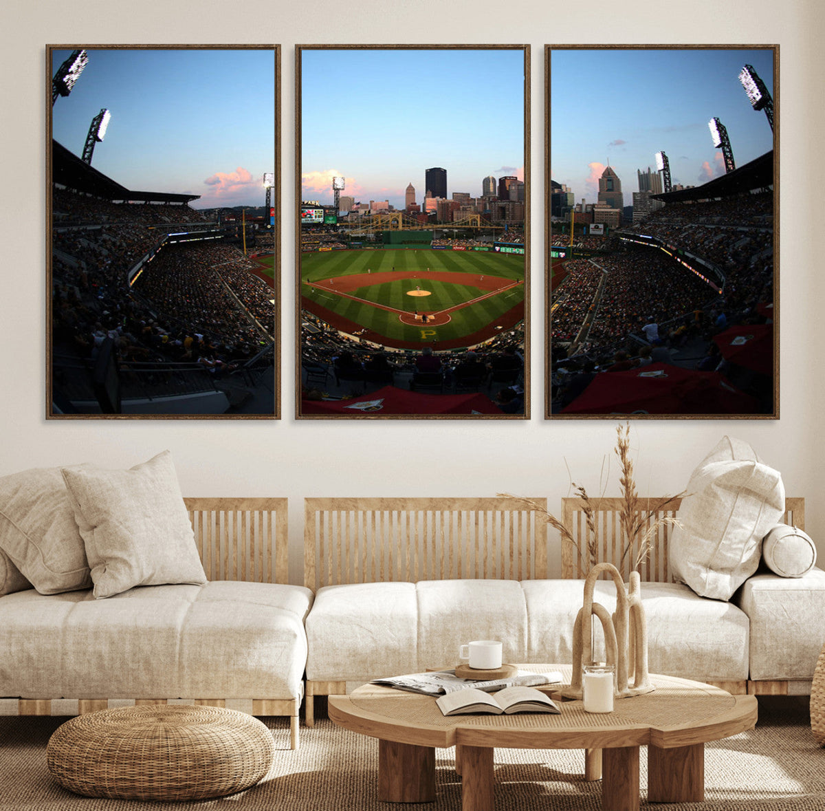 PNC Park Evening Game Triple Canvas Wall Art - Pittsburgh