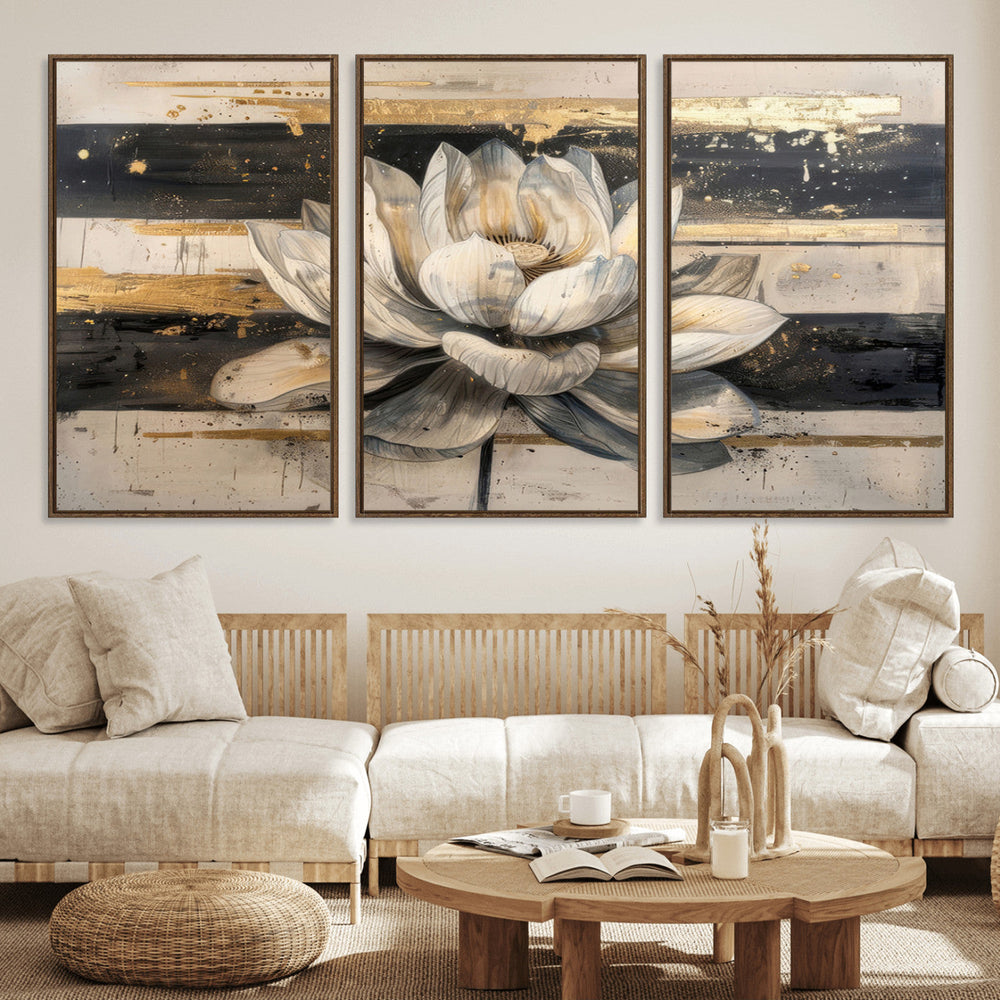 Lotus Flower Wall Art – Framed Abstract Floral Canvas