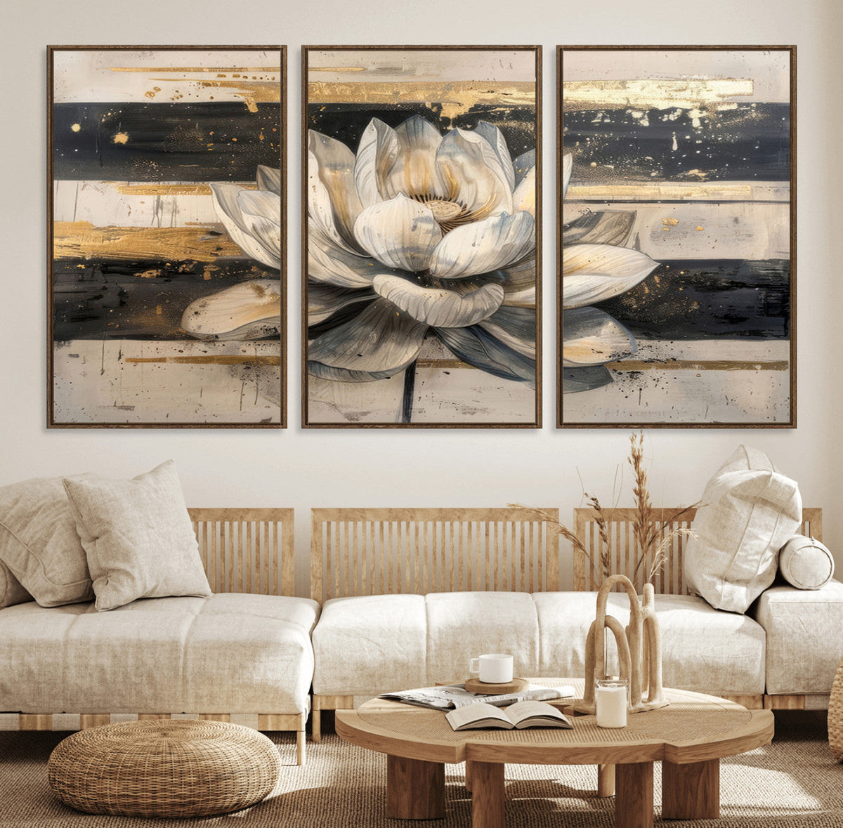 Lotus Flower Wall Art – Framed Abstract Floral Canvas
