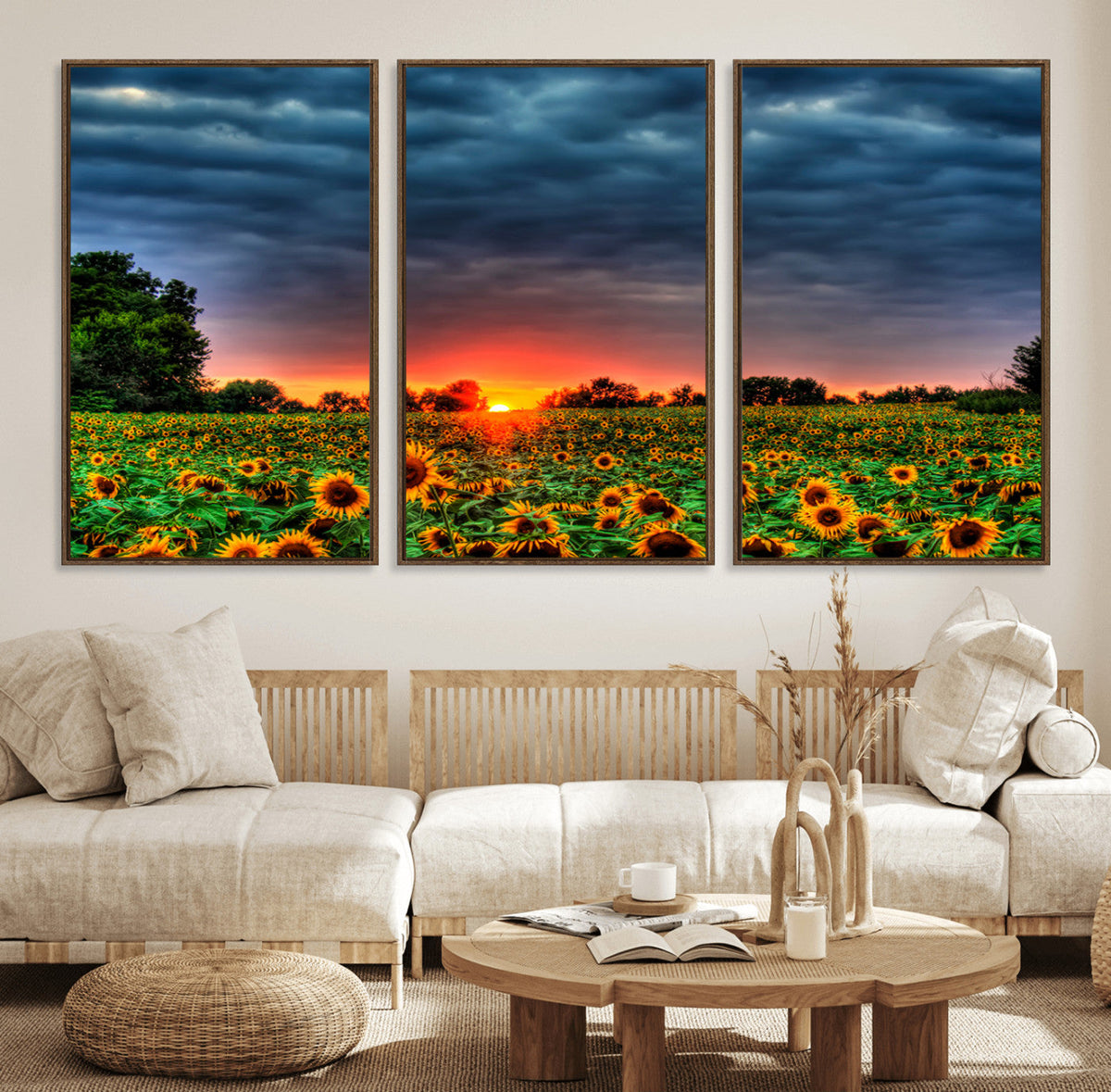 Golden Sunflower Field at Sunset – Breathtaking Sky and