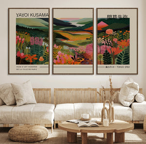Yayoi Kusama Landscape Canvas Print, Vibrant Floral Mountain