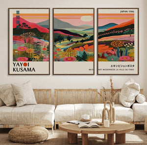 Yayoi Kusama Landscape Canvas Print, Vibrant Floral Mountain