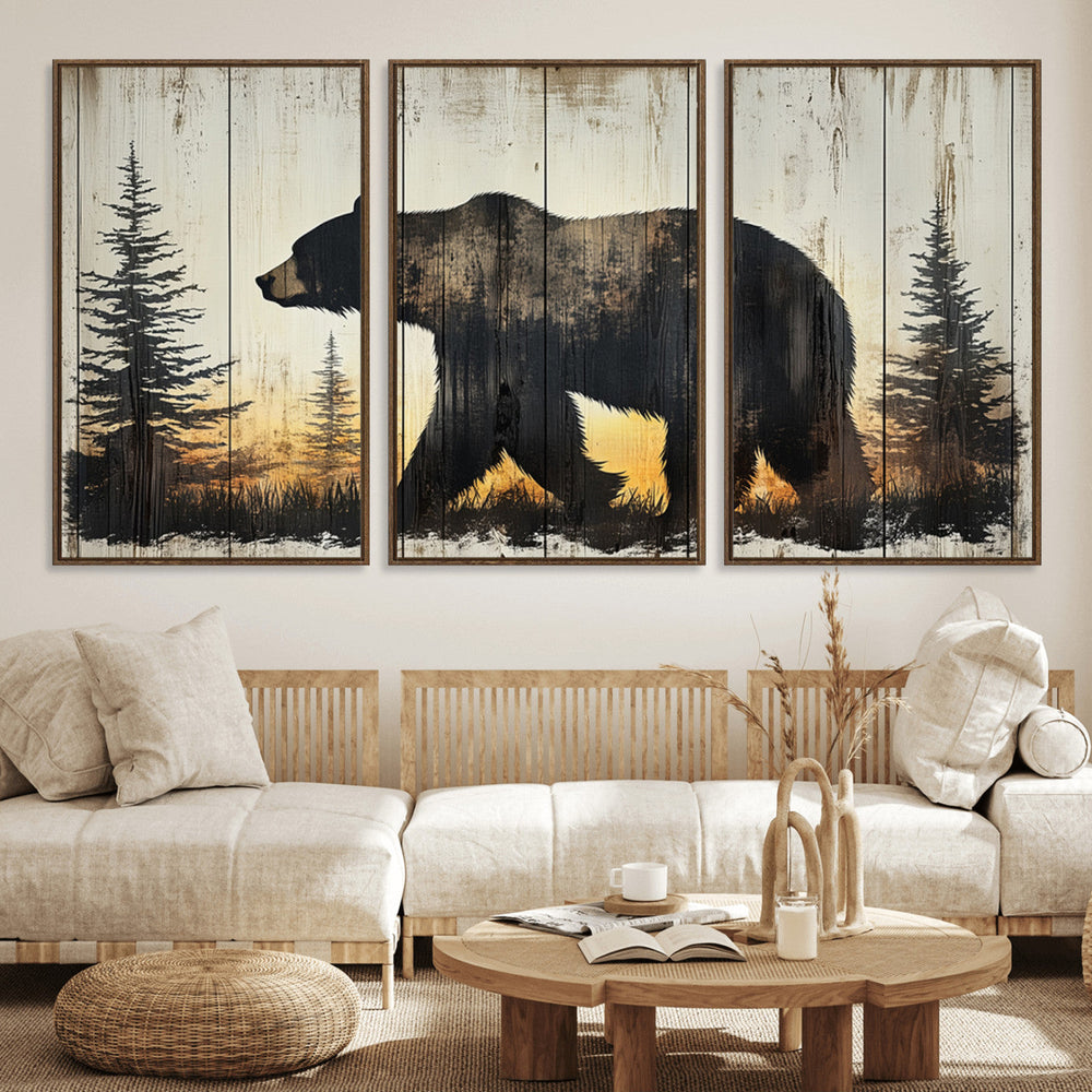 Vintage Bear Wall Art Canvas Print for Farmhouse - Mountain