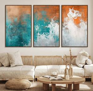 Vintage Abstract Print - Bold Teal and Orange Canvas Wall