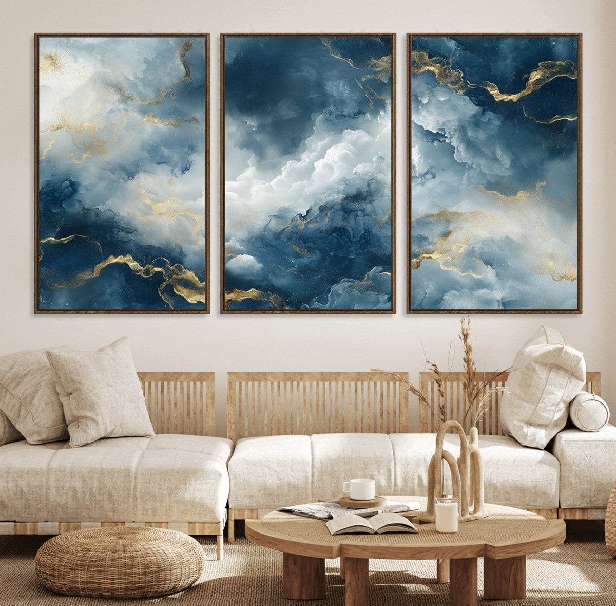 Large Abstract Print - Luxe Blue and Gold Abstract Canvas