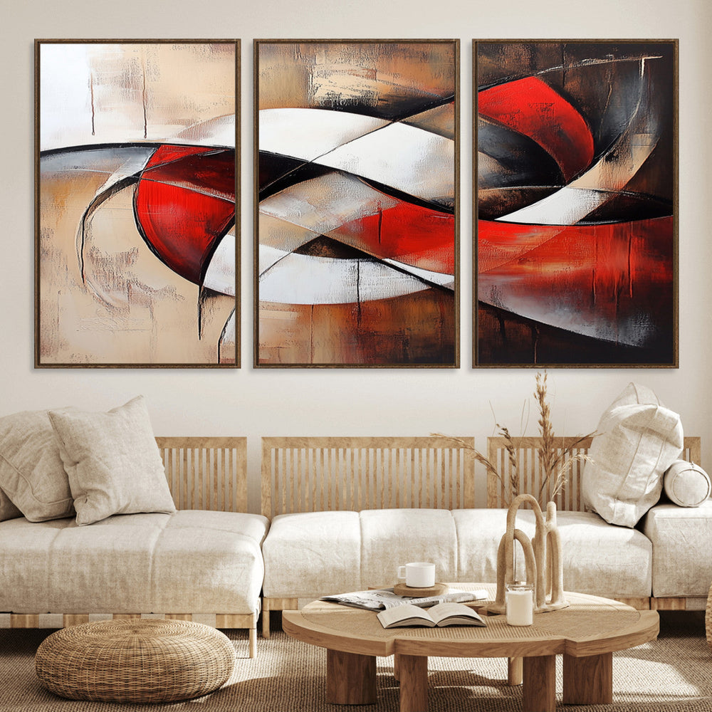 Abstract Wall Art - Modern Red and White Canvas Wall Art