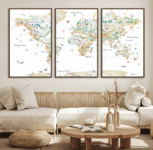 Animal World Map for Kids Room Decor