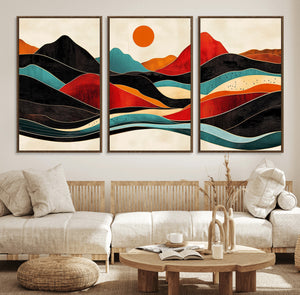 Western Wall Decor - Large Triptych Mountain Canvas - Boho