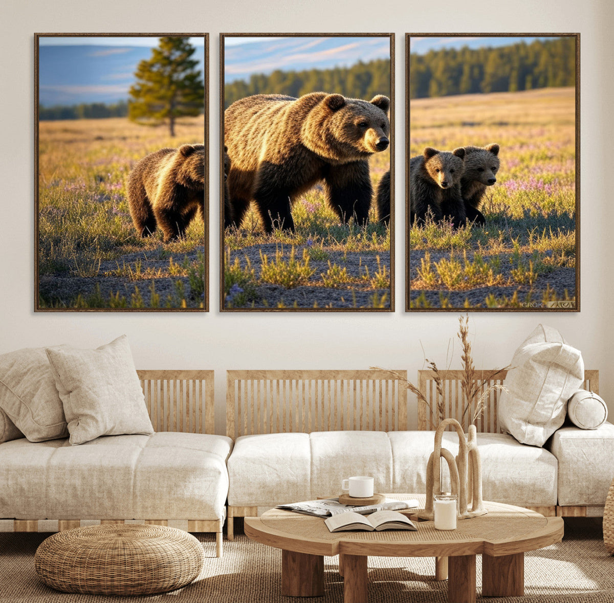 Grizzly Bear Family Wall Art Canvas Print – Majestic