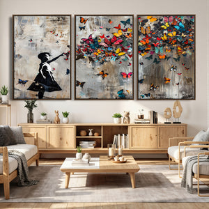 Banksy Butterfly Girl Wall Art – Modern Graffiti Canvas