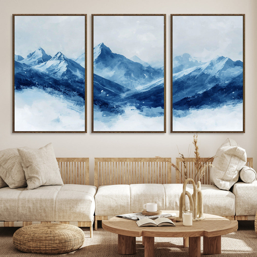 Blue Mountains Wall Art – Framed Snowy Range Canvas Artwork,
