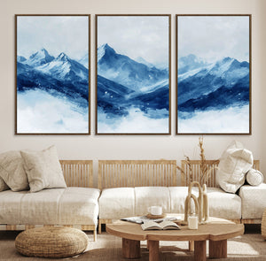 Blue Mountains Wall Art – Framed Snowy Range Canvas Artwork,
