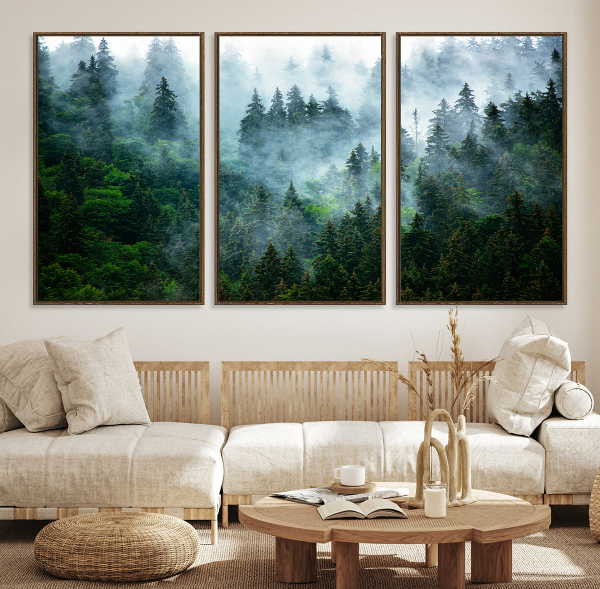Misty Forest Wall Art Canvas Print – Framed Foggy Mountain