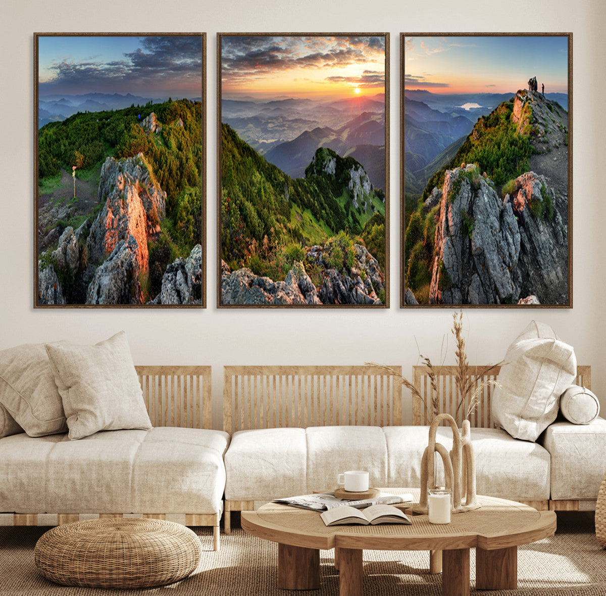 Mountain Sunset Panoramic Wall Art Canvas Print – Framed
