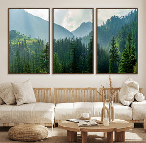 Misty Forest Mountain Wall Art Canvas Print – Framed Serene