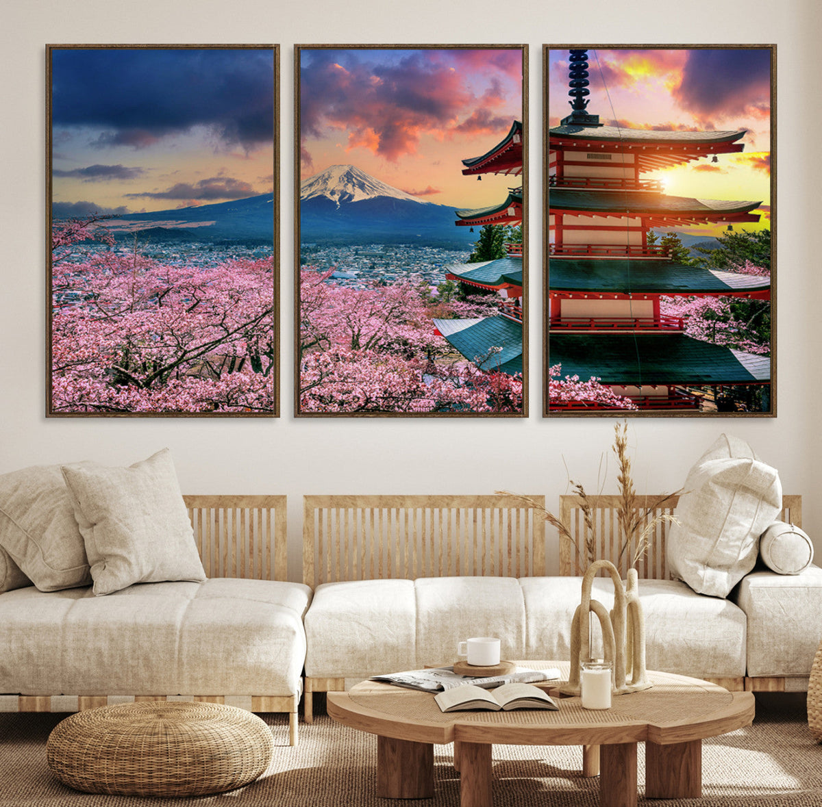 Mount Fuji Cherry Blossom Wall Art Canvas Print – Framed