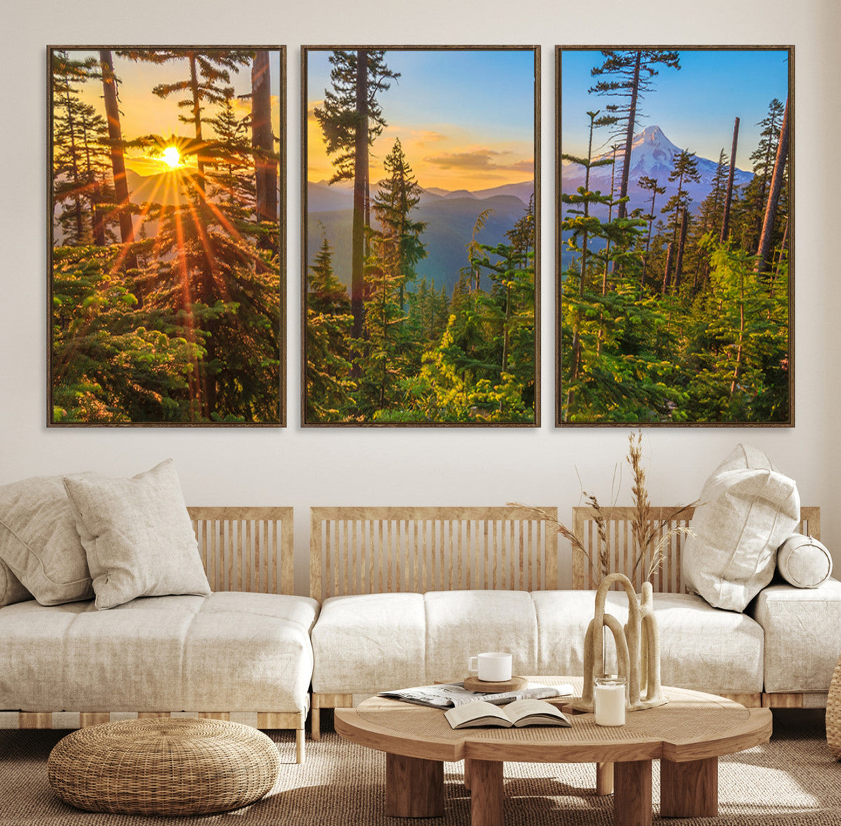 Forest Sunset Wall Art Canvas Print, Glowing Evening Light