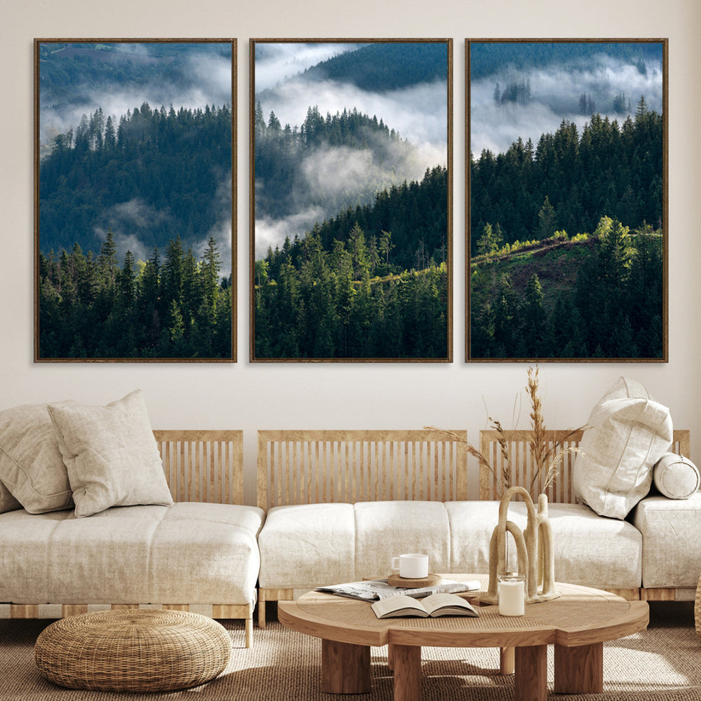 Misty Forest Wall Art Canvas Print – Pine Hills Foggy Trees