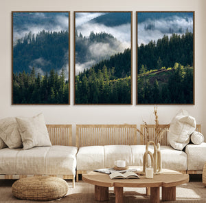 Misty Forest Wall Art Canvas Print – Pine Hills Foggy Trees