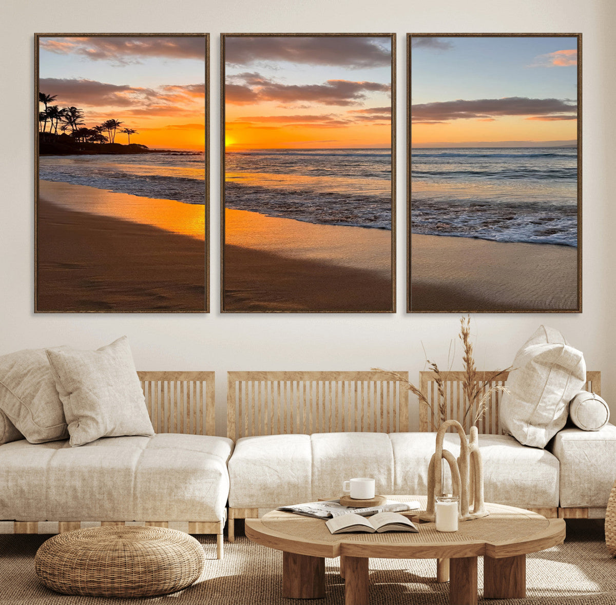 Tropical Beach Wall Art – Framed Sunset Ocean Canvas
