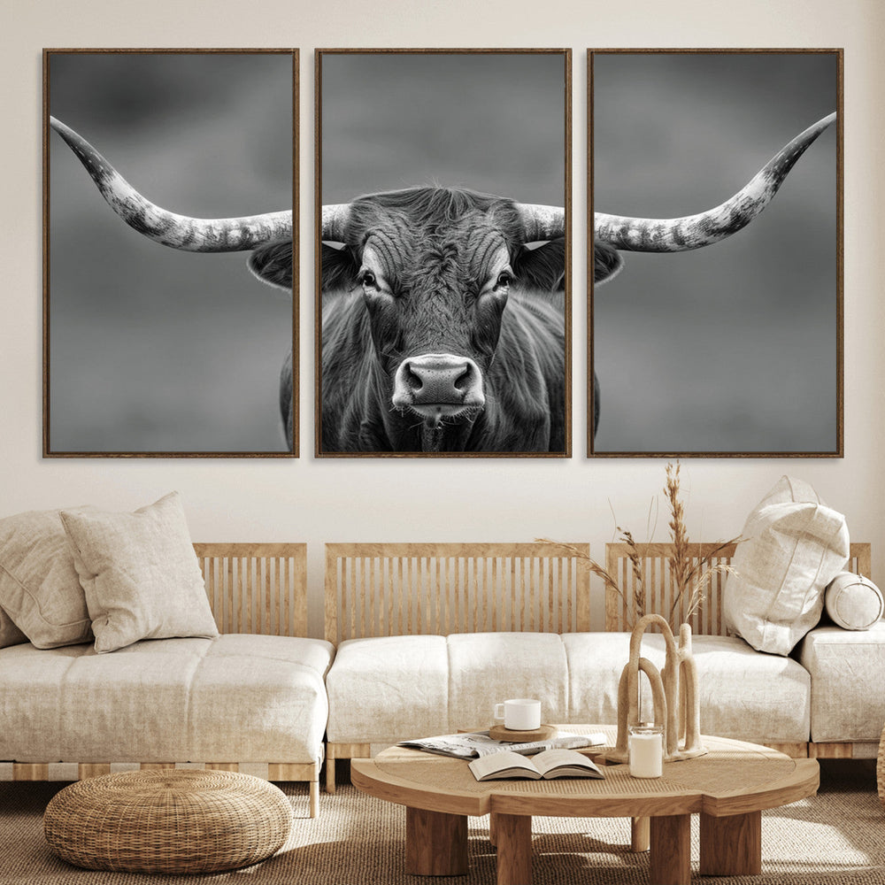 Texas Longhorn Wall Art Canvas Print – Framed Western Bull