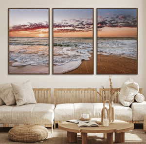 Ocean Sunset Wall Art Canvas Print – Framed Sandy Shore