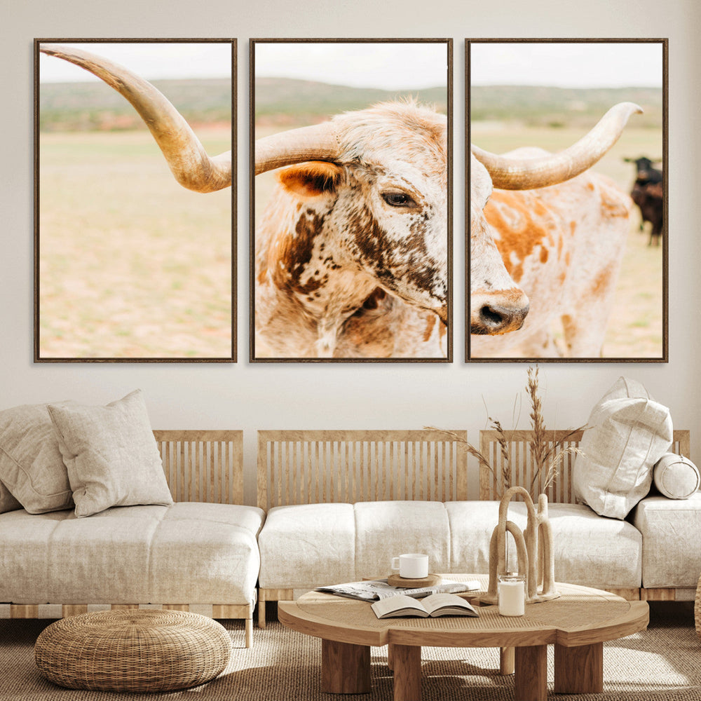 Texas Longhorn Wall Art Canvas Print – Framed Spotted Cow