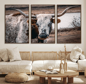 Texas Longhorn Wall Art Canvas Print – Framed Spotted Bull