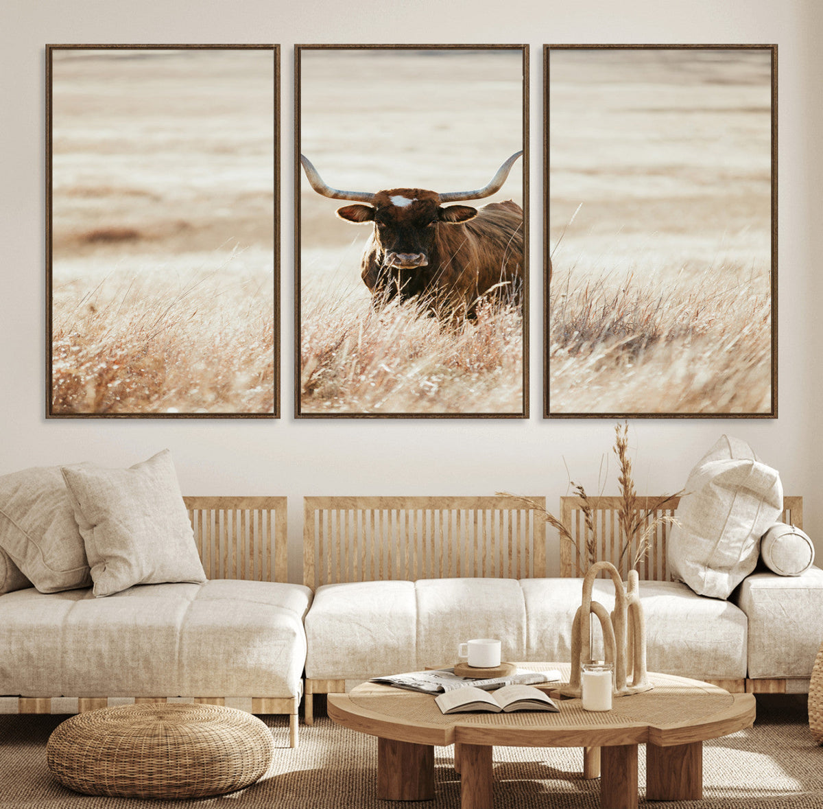 Texas Longhorn Wall Art Canvas Print – Framed Brown Horned