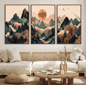 Wood Mountain Landscape Wall Art Canvas Print – Framed