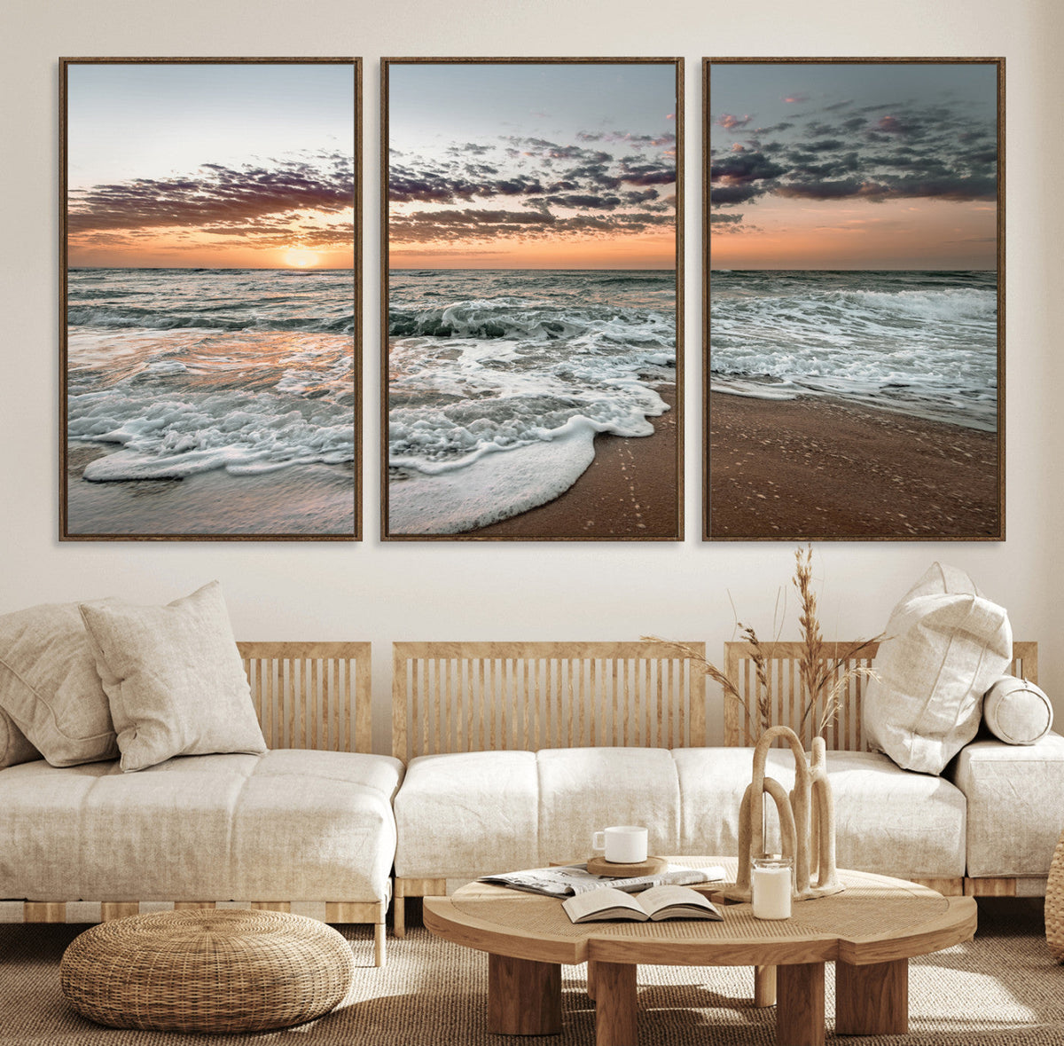 Ocean Sunset Wall Art Canvas Print – Framed Beach Waves